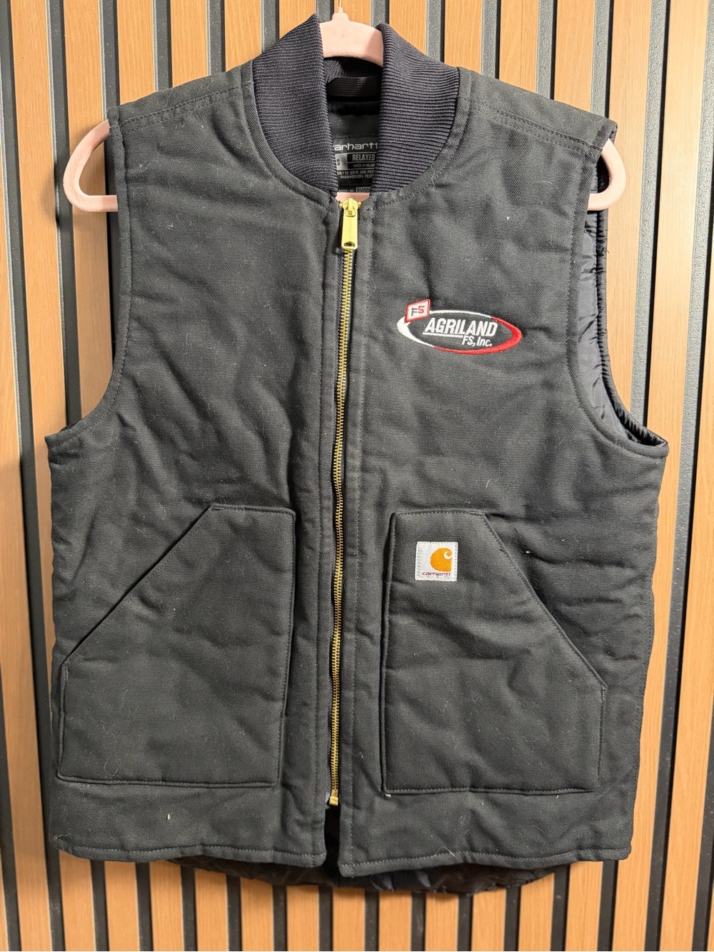 Carhartt Black Quilted Work Vest with Agriland Patch size (S) VO1 BLK 100% cotto